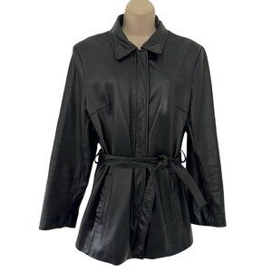 VTG Wilsons Leather Women’s Sz M Black Belted Trench Coat Jacket Vintage
